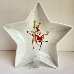 Clare Mackie for Royal Worcester holiday star dish with santa reindeer snow 2005
